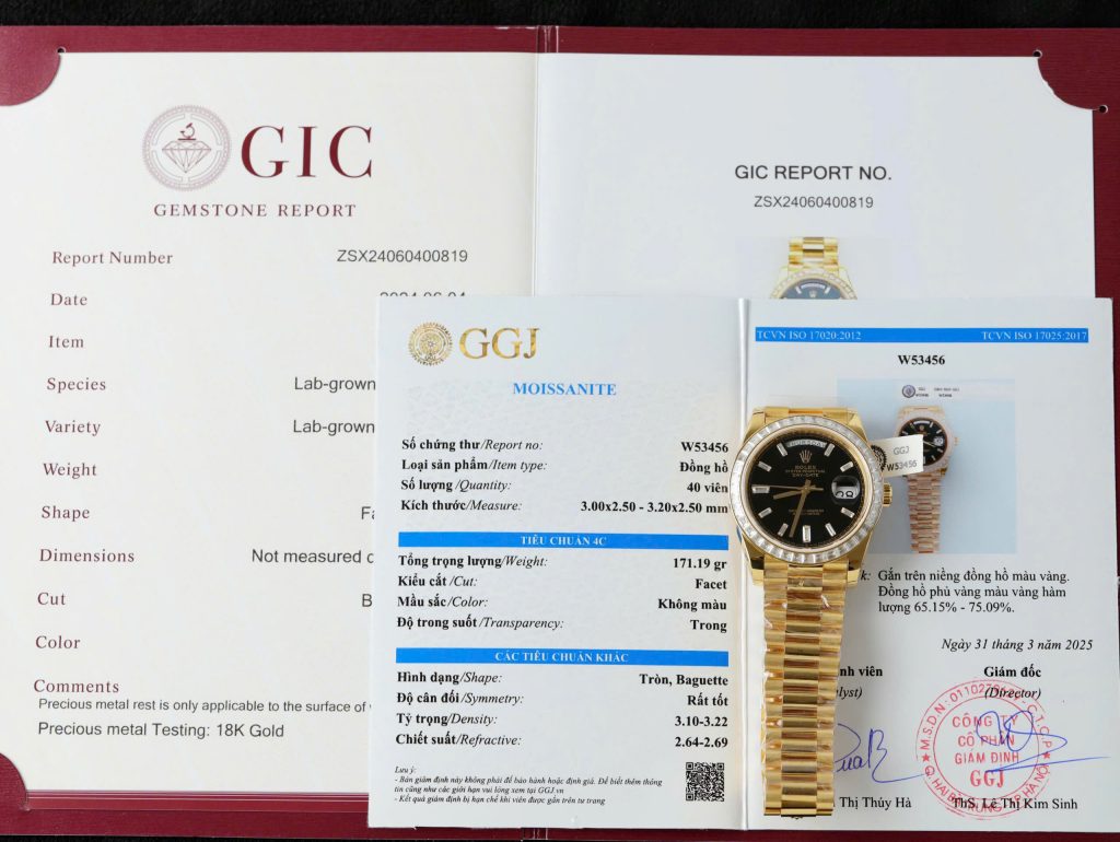 Đồng Hồ Rolex Day-Date Chế Tác Bọc Vàng Đính Kim Cương Moissanite Baguette 40mm - BV